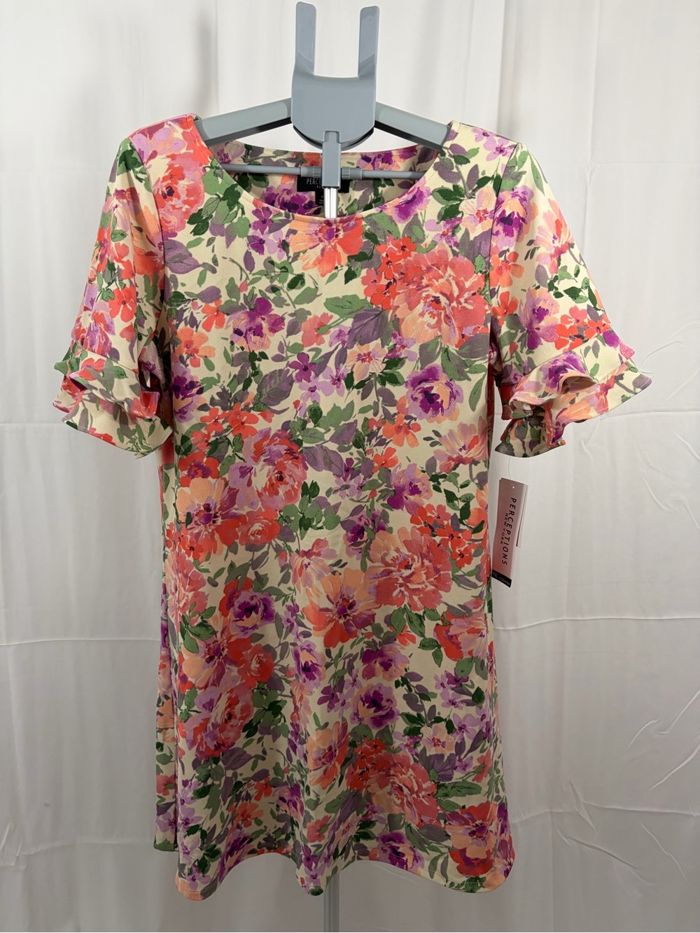 NWT Perceptions NY Women’s Size PXL Pastel Floral Mid Length Dress